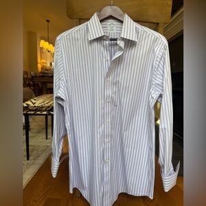 Brooks Brothers Non Iron Regent White and Purple Striped Dress Shirt